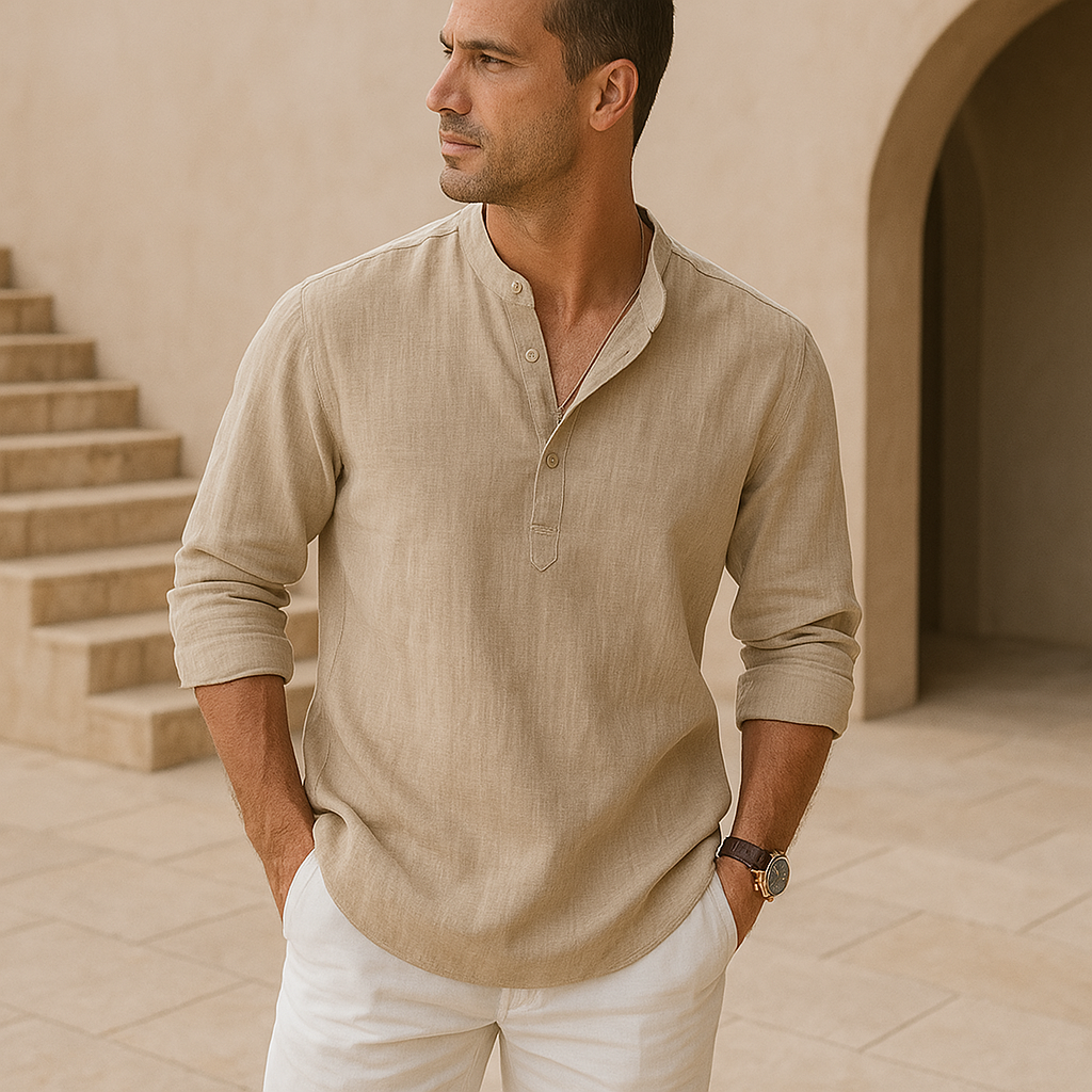 Savrani™ - Camicia Henley in cotone effetto lino