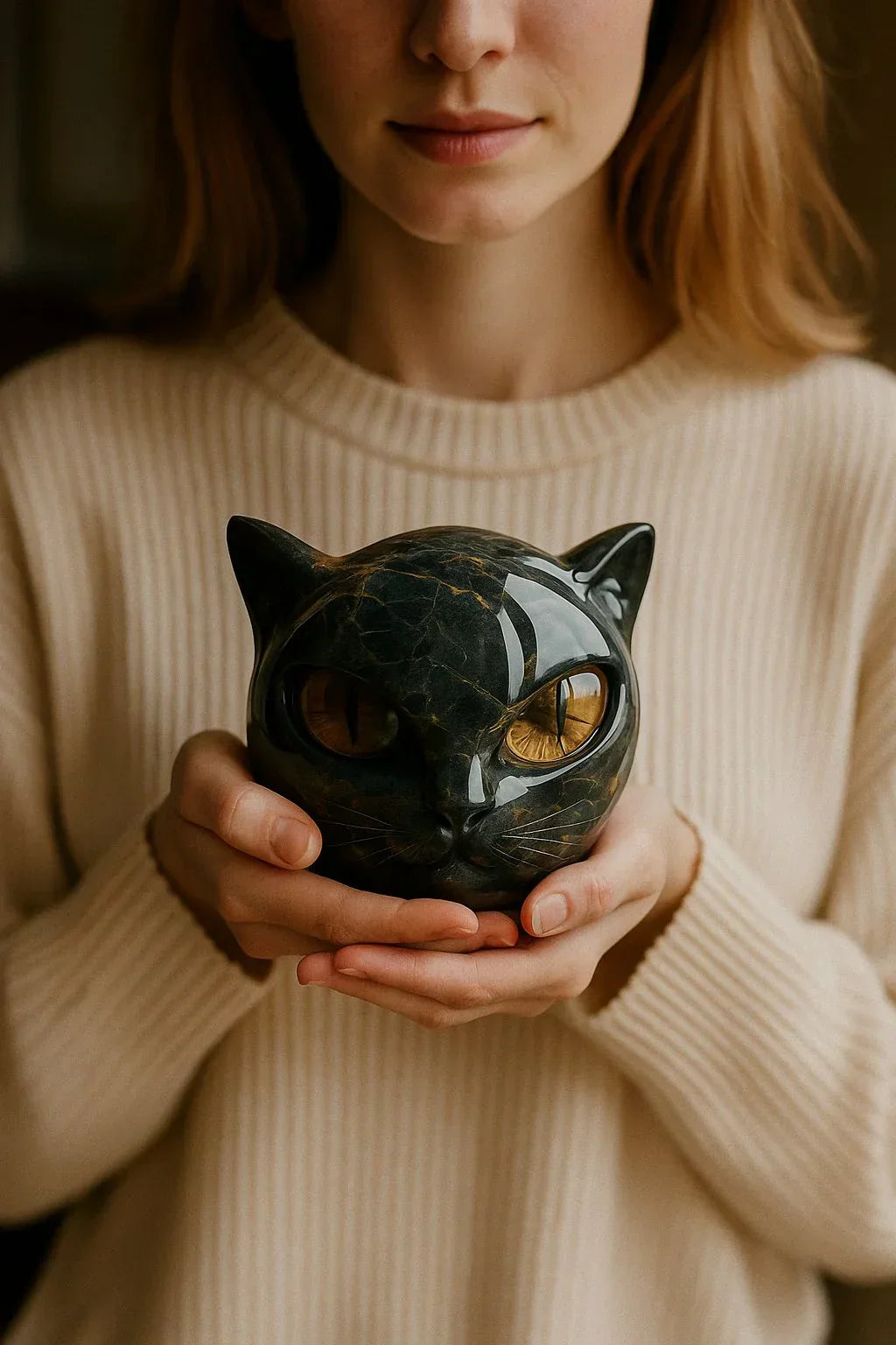 Savrani™ | Scultura testa di gatto nero