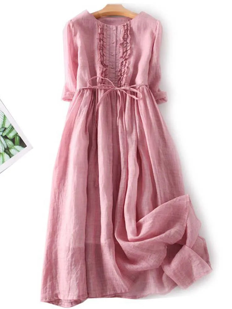 Savrani™ | Abito da Donna in Stile Retro con Collo Rotondo e Lacci in Vita